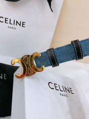 CELINE 25S BELT TRIOMPHE TAURILLON 25MM IN BLACK CALFSKIN AND DENIM 558346