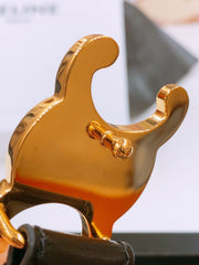 CELINE 25S TRIOMPHE BELT 25MM IN BLACK GLOSSY CALFSKIN GOLD HARDWARE 570968