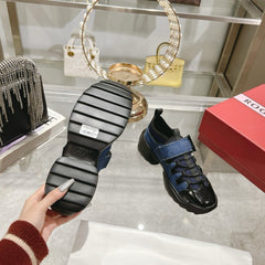 VIV' ON THE RUN TREKKY SNEAKERS IN BLACK CALFSKIN AND BLUE DENIM