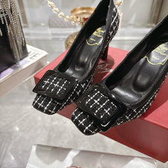 ROGER VIVIER 25S TROMPETTE BALLERINAS 75MM IN BLACK TWEED