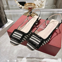 ROGER VIVIER 25S VIVIER SLINGBACK 25MM IN BLACK PLAID PATTERN CANVAS