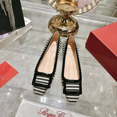 ROGER VIVIER 25S TROMPETTE BALLERINAS 25MM IN BLACK PLAID PATTERN CANVAS