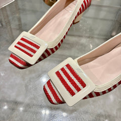 ROGER VIVIER 25S TROMPETTE BALLERINAS 45MM IN RED PLAID PATTERN CANVAS