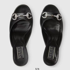 GG Women's Horsebit mid-heel slide sandal in Black