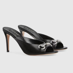 GG Women's Horsebit mid-heel slide sandal in Black