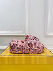 FENDI THICK SOLE 6 CM SEQUIN SLIPPER ROUGH PINK