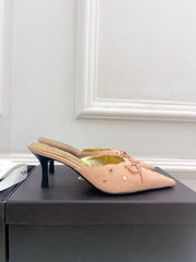 HIGH 65 MM MULE IN PEACH PINK SUEDE