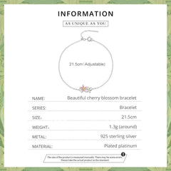 Beautiful Cherry Blossom Bracelet Adjustable Silver Snake Chain Link