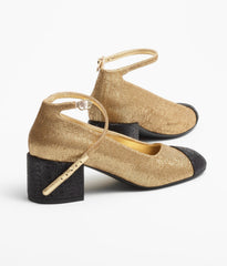MARY JANES GOLD BLACK FABRIC