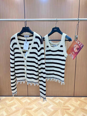 Striped knitted Beige Black Cardigan