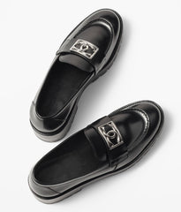 MOCCASINS BLACK CALFSKIN METAL