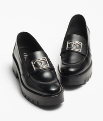MOCCASINS BLACK CALFSKIN METAL