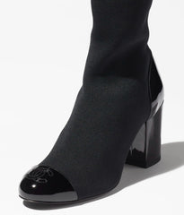 SHORT BOOTS BLACK KNIT PATENT CALFSKIN