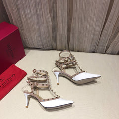 ROCKSTUD CAGED PUMP 65MM IN WHITE MIX LIGHT PINK PATENT CALFSKIN