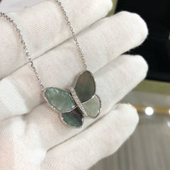 LARGE BUTTERFLY SILVER PENDANT DIAMOND NECKLACE