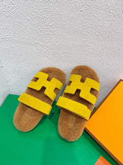 Chypre Sandal Gold shearling insole Yellow Velvet leather lining