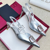 Vlogo Signature Slingback Silver Calfskin