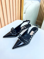 Rockstud Bow Slingback Black Calfskin With Matching Studs