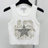 CD Star Embroidered Cropped Tank Top