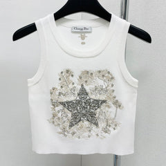CD Star Embroidered Cropped Tank Top