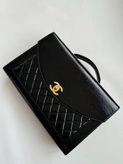CHANEL 25S TOP HANDLE BAG 36 CM IN BLACK LAMBSKIN WITH GOLD HARDWARE