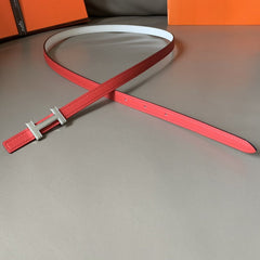 FOCUS BELT SILVER BUCKLE RED AND WHITE REVERSIBLE LEATHER 1.3CM