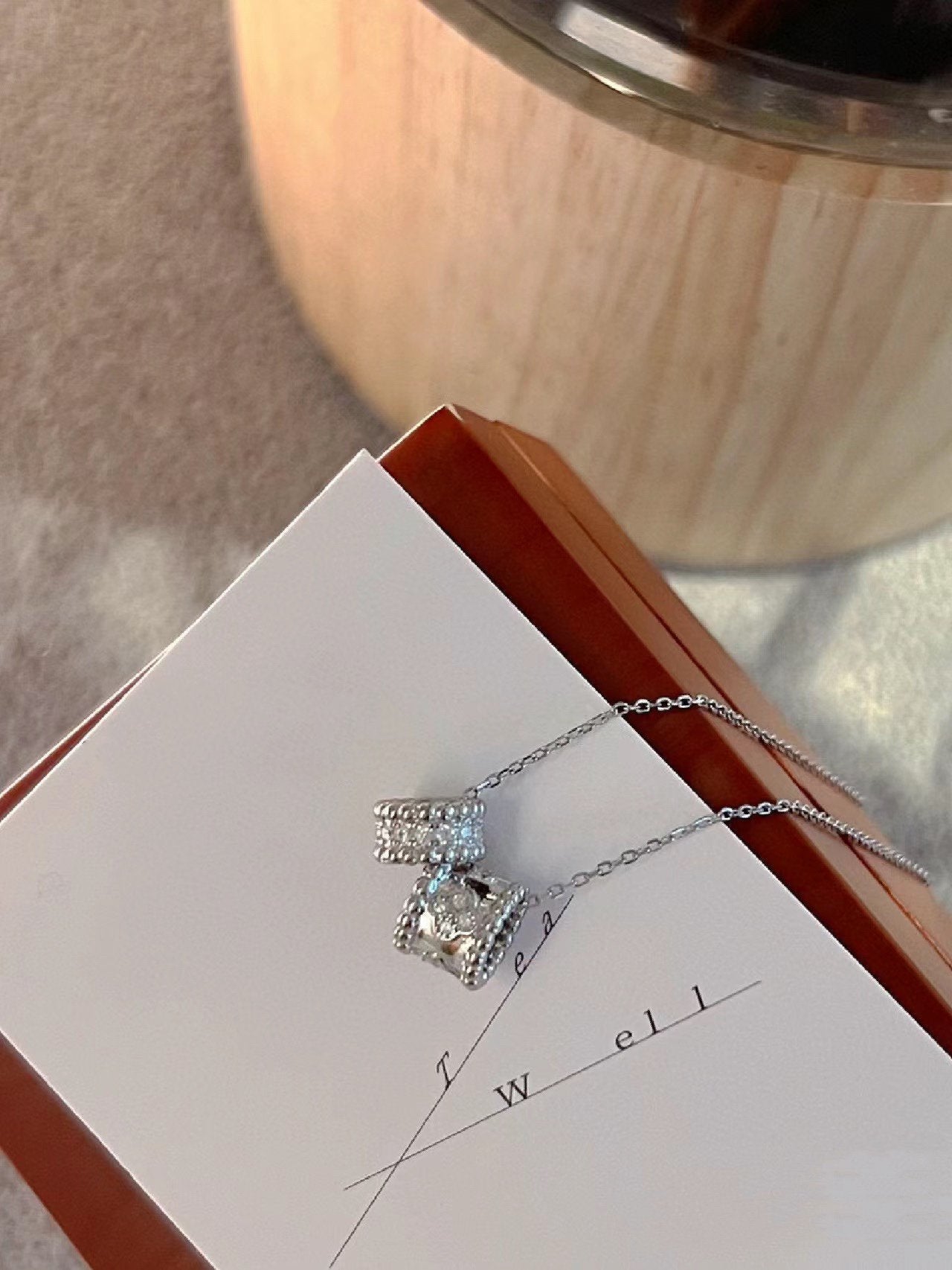 PERLEE DOUBLE PENDANT SILVER DIAMOND NECKLACE