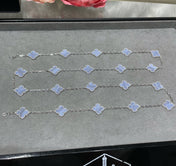 CLOVER 20 MOTIF CHALCEDONY 86CM SILVER NECKLACE