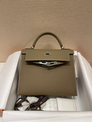HM KELLY 28CM ETOUPE EPSOM LEATHER SILVER HARDWARE