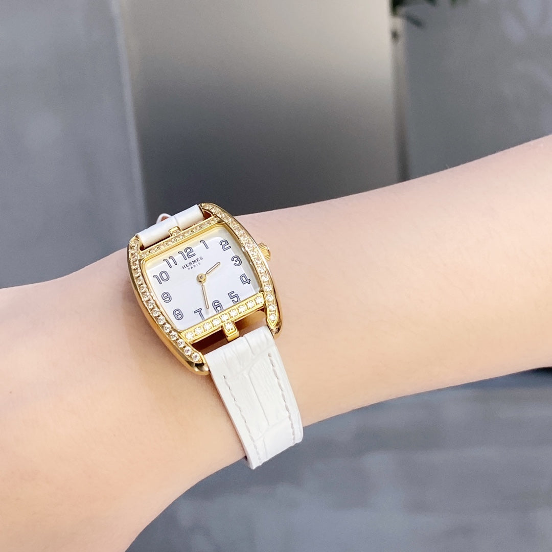 CAPE COD 26 GOLD MOP DIAL DIAMOND BEZEL WHITE LEATHER