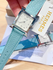 HM HEURE H 26 SILVER WHITE DIAL EPSOM LEATHER