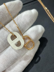 CHAINE LEATHER TAG PINK GOLD NECKLACE