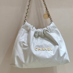 CC 19 HOBO BAG 43CM WHITE GOATSKIN GOLD HARDWARE