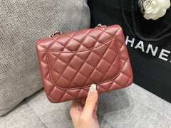 MINI SQUARE FLAP BAG 17CM BURGUNDY LAMBSKIN SILVER HARDWARE