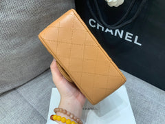 MINI SQUARE FLAP BAG 17CM BROWN LAMBSKIN GOLD HARDWARE