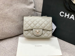MINI SQUARE FLAP BAG 17CM GREY CAVIAR SILVER HARDWARE