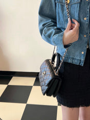 CC TRENDY 20CM BLACK LAMBSKIN GOLD HARDWARE