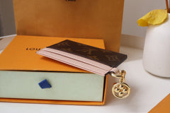 CHARM CARD HOLDER BROWN PINK MONOGRAM CANVAS