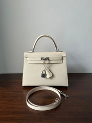 HM KELLY 25CM WHITE EPSOM SILVER HARDWARE