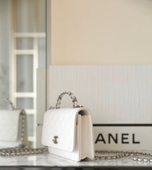 CC WOC 19 WHITE LAMBSKIN SILVER HARDWARE