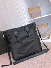 TOTE BAG 38 IN BLACK RE-NYLON AND SAFFIANO LEATHER TRIM