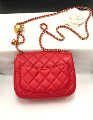 MINI SQUARE CLASSIC FLAP BAG 17CM RED LAMBSKIN GOLD HARDWARE