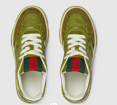 GG RE-WEB SNEAKER IN DARK GREEN CALSKIN GG CANVAS
