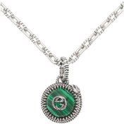 STERLING SILVER NEW DOUBLE G LOGO SERPENT MALACHITE PENDANT NECKLACE