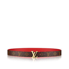 LV FLOWERGRAM 30MM REVERSIBLE BELT IN CHERRY RED CALFSKIN GOLD HARDWARE