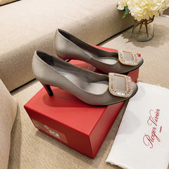 TROMPETTE PUMPS IN TAUPE SILK CRYSTAL BUCKLE