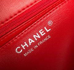 MINI RECTANGLE FLAP BAG 20CM RED LAMBSKIN SILVER HARDWARE
