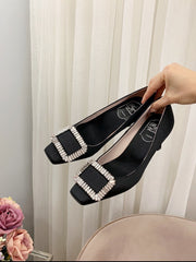 TROMPETTE PUMPS IN BLACK SILK CRYSTAL BUCKLE