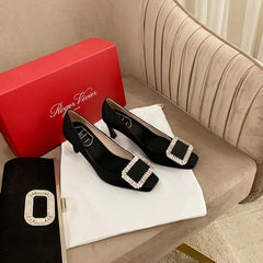 TROMPETTE PUMPS IN BLACK SILK CRYSTAL BUCKLE