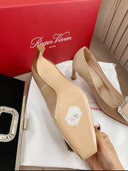 TROMPETTE PUMPS IN BEIGE SILK CRYSTAL BUCKLE
